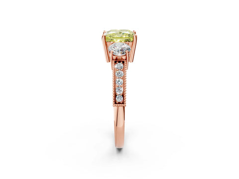 Rose gold Fancy Yellow Princess Cut Three-Stone Diamond Ring with Pavé Band and Four-Prong Setting_2