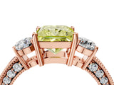 Rose gold Fancy Yellow Princess Cut Three-Stone Diamond Ring with Pavé Band and Four-Prong Setting_4