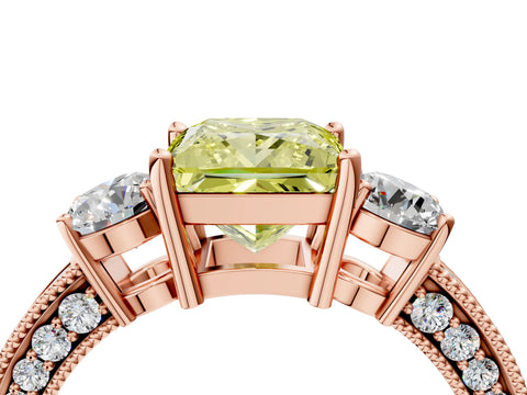 Rose gold Fancy Yellow Princess Cut Three-Stone Diamond Ring with Pavé Band and Four-Prong Setting_4