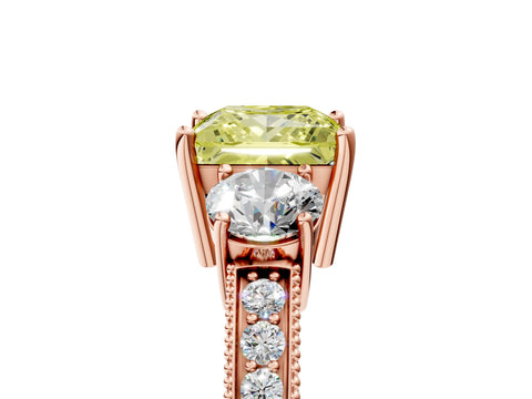 Rose gold Fancy Yellow Princess Cut Three-Stone Diamond Ring with Pavé Band and Four-Prong Setting_5