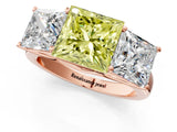 Rose gold Fancy Yellow Princess Cut Three-Stone Diamond Ring with Prong Setting on a Classic Band_13