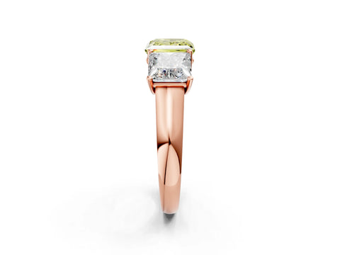 Rose gold Fancy Yellow Princess Cut Three-Stone Diamond Ring with Prong Setting on a Classic Band_2