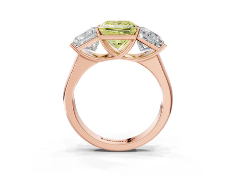 Rose gold Fancy Yellow Princess Cut Three-Stone Diamond Ring with Prong Setting on a Classic Band_3