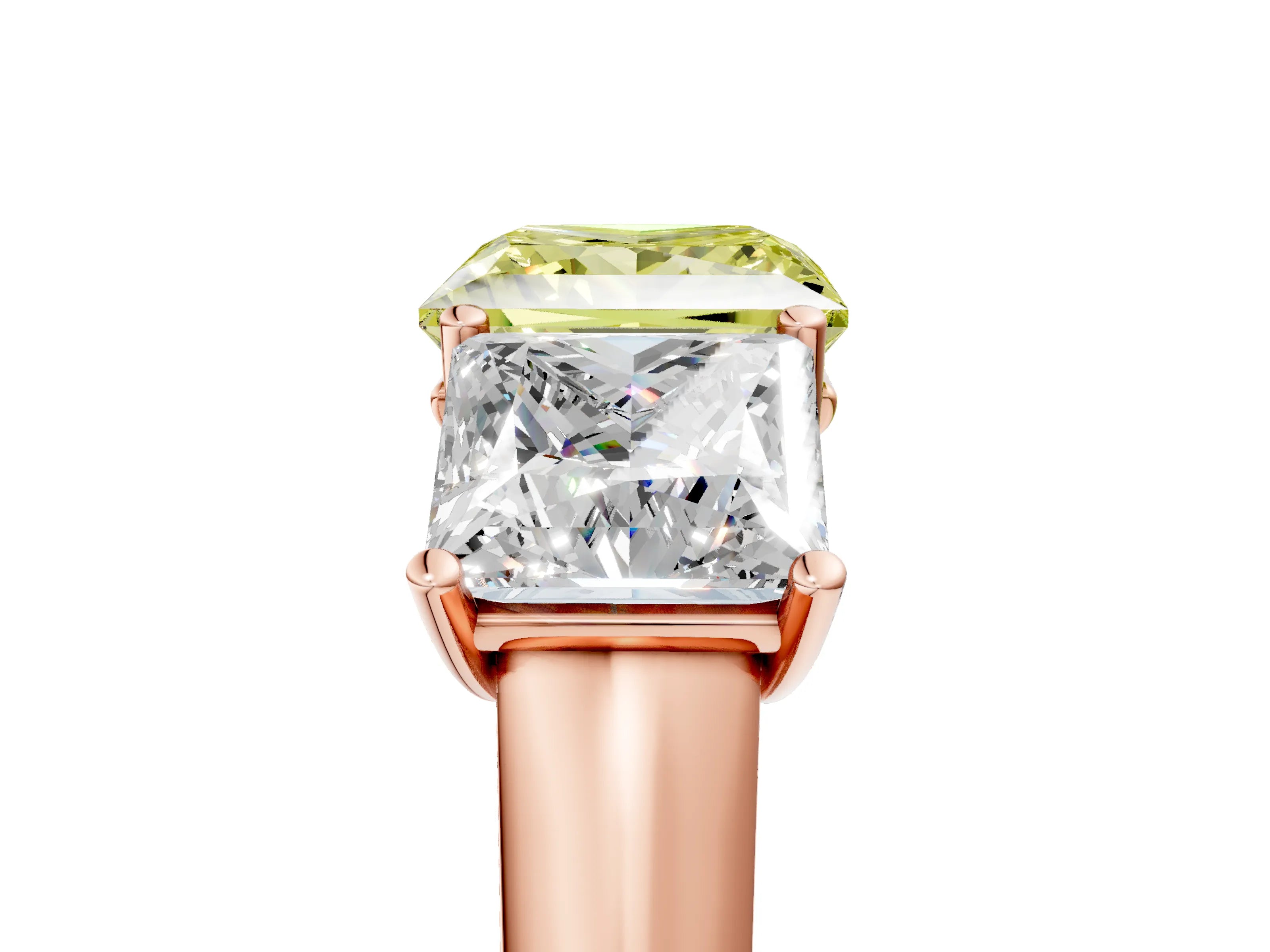 Rose gold Fancy Yellow Princess Cut Three-Stone Diamond Ring with Prong Setting on a Classic Band_5