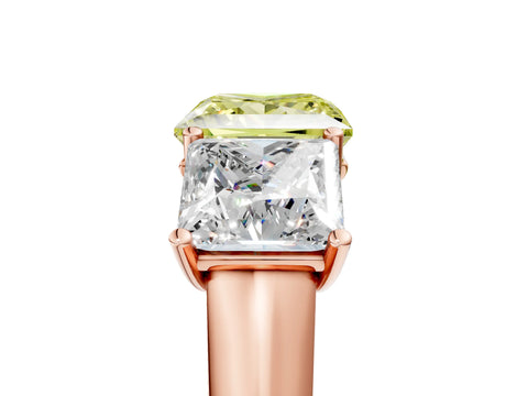 Rose gold Fancy Yellow Princess Cut Three-Stone Diamond Ring with Prong Setting on a Classic Band_5