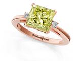 Rose gold Fancy Yellow Princess  Cut Three-Stone Solitaire Ring with Round Accent Diamonds and Four-Prong Setting_1