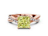 Rose gold Fancy Yellow Princess  Cut Twist Band Solitaire Diamond Ring with Pavé Setting_3