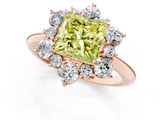 Rose gold Fancy Yellow Princess  Diamond Cluster Halo Ring with Solitaire Band and Four-Prong Setting_1