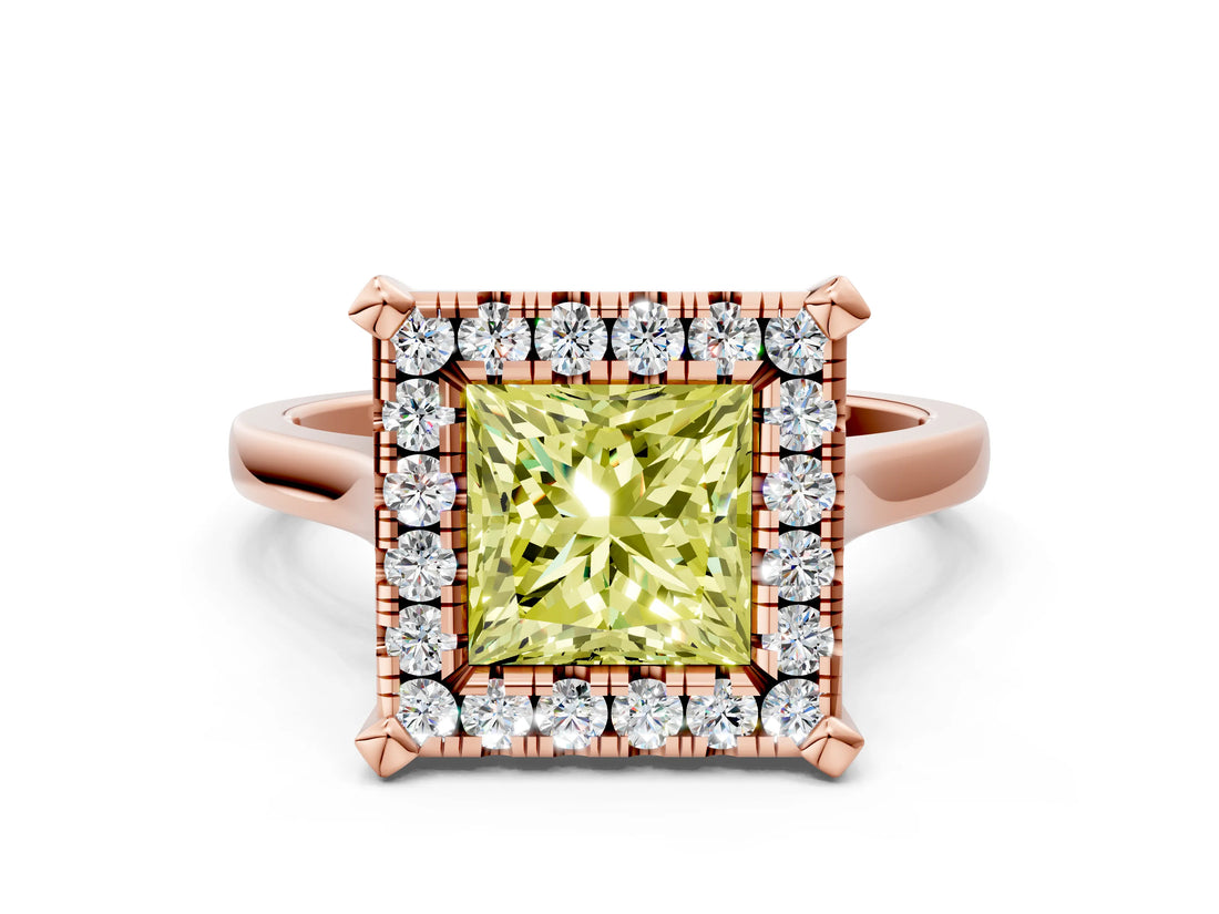 Rose gold Fancy Yellow Princess  Diamond Cluster Halo Solitaire with Four-Prong Setting_23