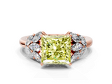 Rose gold Fancy Yellow Princess  Diamond Cluster Leaf Design Ring with Prong Setting