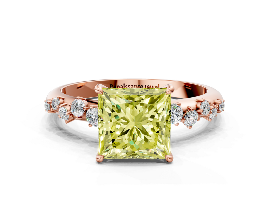 Rose gold Fancy Yellow Princess  Diamond Cluster Prong-Set Solitaire Ring