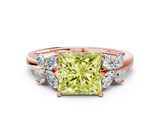 Rose gold Fancy Yellow Princess  Diamond Floral Cluster Ring with Solitaire Band and Prong Setting