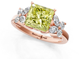 Rose gold Fancy Yellow Princess  Diamond Floral Cluster Ring with Solitaire Band and Prong Setting_1