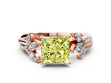 Rose gold Fancy Yellow Princess  Diamond Floral Vine Solitaire Engagement Ring