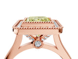 Rose gold Fancy Yellow Princess  Diamond Halo Ring with Milgrain Frame and Pavé Band 4