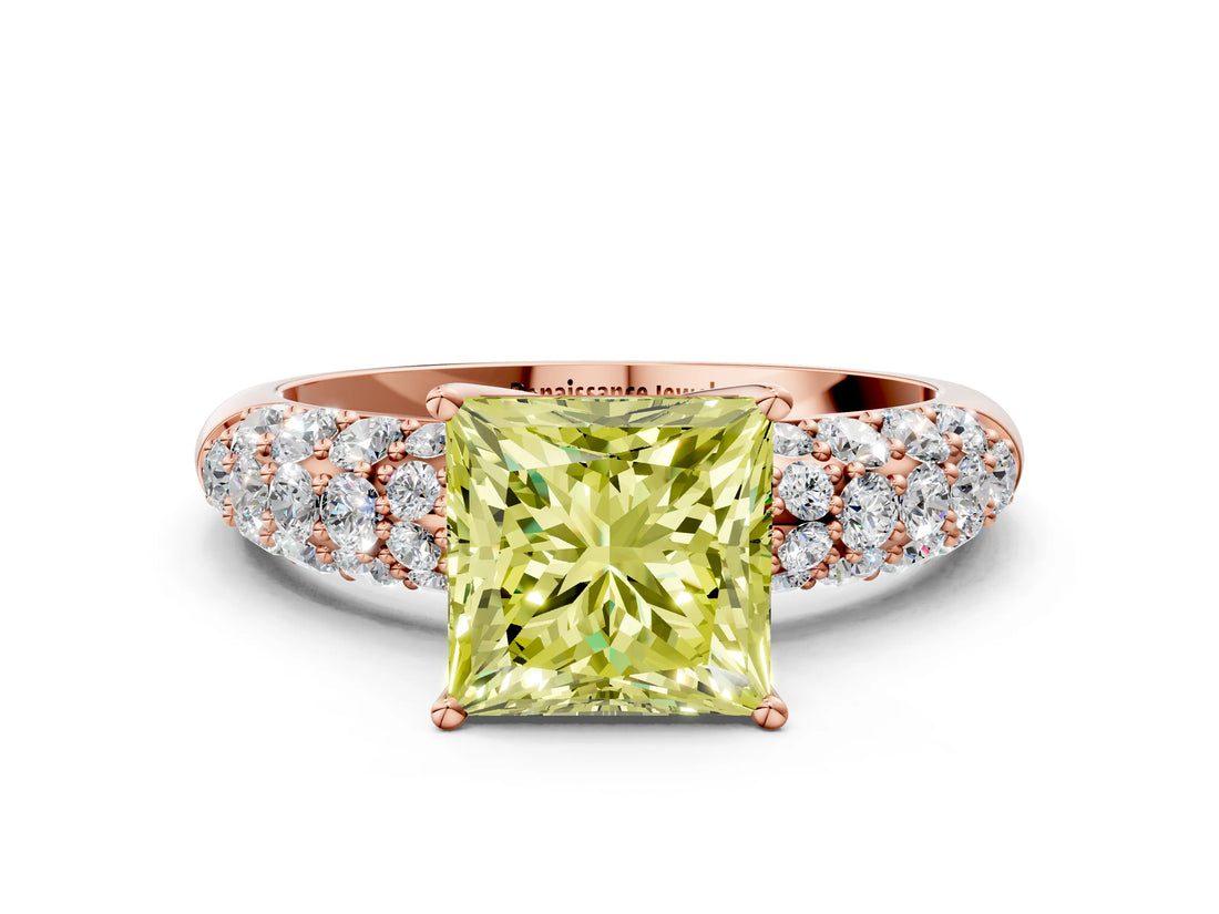 Rose gold Fancy Yellow Princess  Diamond Pavé Band Solitaire Ring with Four-Prong Setting_28