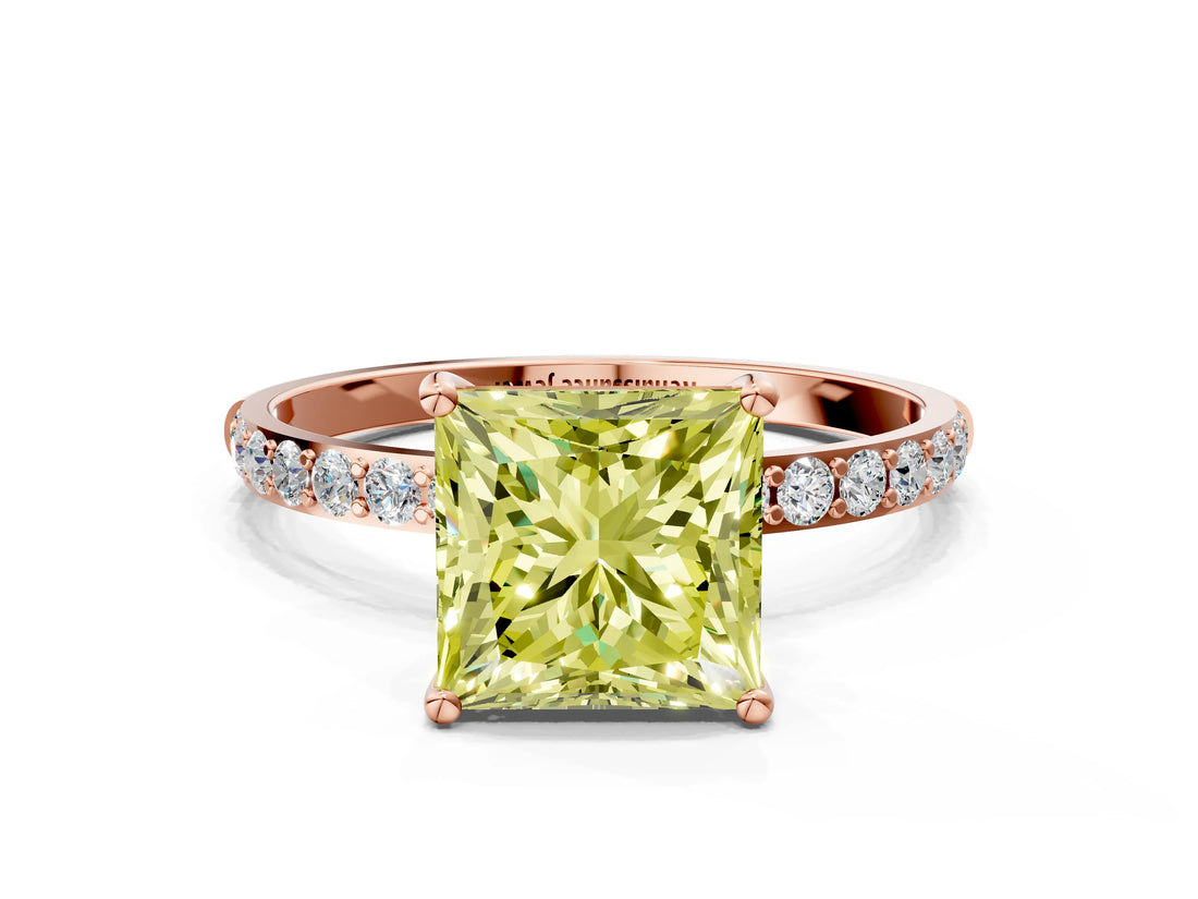Rose gold Fancy Yellow Princess  Diamond Pavé Band with Six-Prong Setting_15