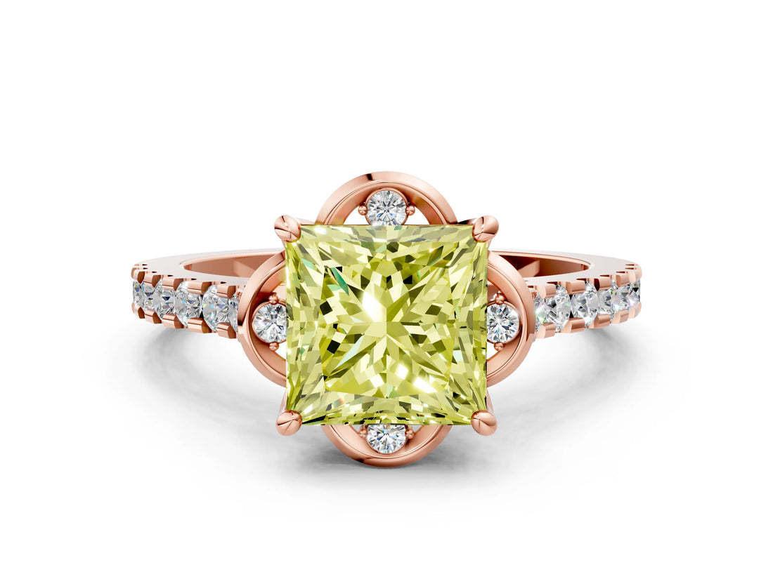 Rose gold Fancy Yellow Princess  Diamond Pave Band with Floral Prong Setting_27