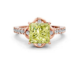 Rose gold Fancy Yellow Princess  Diamond Pave Band with Floral Prong Setting_27