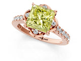 Rose gold Fancy Yellow Princess  Diamond Pave Band with Floral Prong Setting_28