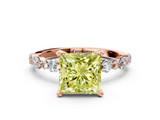 Rose gold Fancy Yellow Princess  Diamond Prong Set Engagement Ring with Pave Band