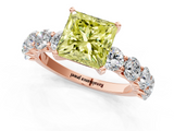 Rose gold Fancy Yellow Princess  Diamond Prong Setting with Side Stones on a Pave Band_1