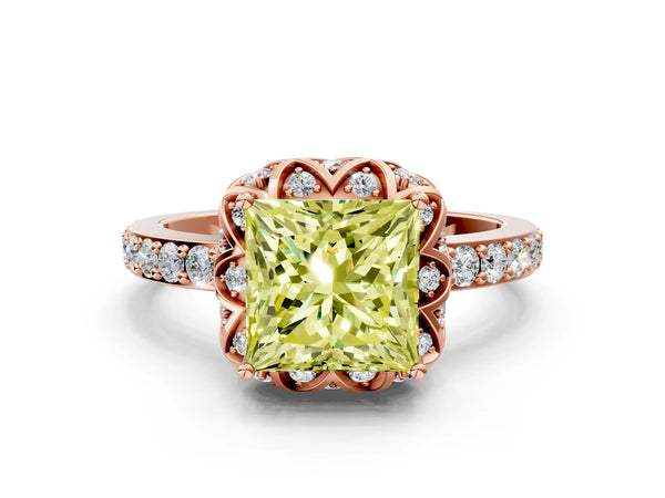 Rose gold Fancy Yellow Princess  Diamond Solitaire Ring with Shared Prong Pavé Band