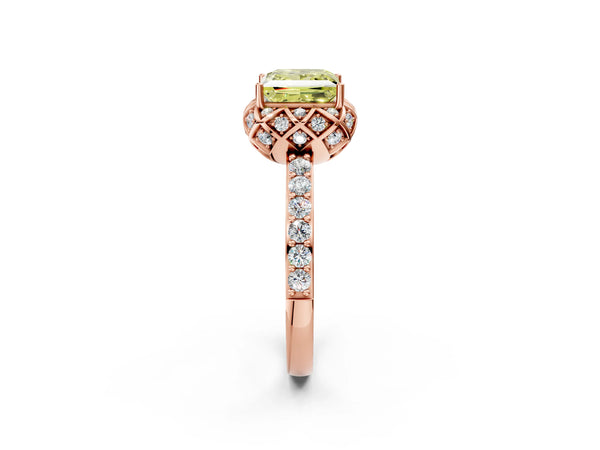 Rose gold Fancy Yellow Princess  Diamond Solitaire Ring with Shared Prong Pavé Band