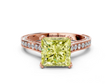 Rose gold Fancy Yellow Princess  Diamond Solitaire with Pave Band and Six-Prong Setting