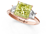 Rose gold Fancy Yellow Princess  Diamond Three-Stone Ring with Trapezoid Side Stones and Prong Setting_1