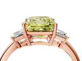 Rose gold Fancy Yellow Princess  Diamond Three-Stone Ring with Trapezoid Side Stones and Prong Setting_4