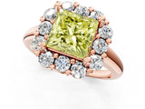 Rose gold Fancy Yellow Princess  Halo Cluster Diamond Engagement Ring with Prong Setting and Polished Band_58