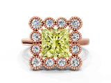Rose gold Fancy Yellow Princess  Halo Diamond Cluster Engagement Ring with Milgrain Bezel Setting and Solitaire Band_39