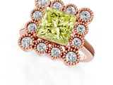Rose gold Fancy Yellow Princess  Halo Diamond Cluster Engagement Ring with Milgrain Bezel Setting and Solitaire Band_40