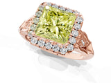 Rose gold Fancy Yellow Princess  Halo Diamond Engagement Ring with Filigree Band and Four-Prong Setting_82