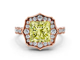 Rose gold Fancy Yellow Princess  Halo Diamond Engagement Ring with Milgrain Band and Four-Prong Setting_16