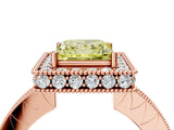 Rose gold Fancy Yellow Princess  Halo Diamond Engagement Ring with Milgrain Pave Band and Four-Prong Setting_187
