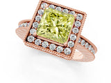 Rose gold Fancy Yellow Princess  Halo Diamond Engagement Ring with Milgrain Pave Band and Four-Prong Setting_193