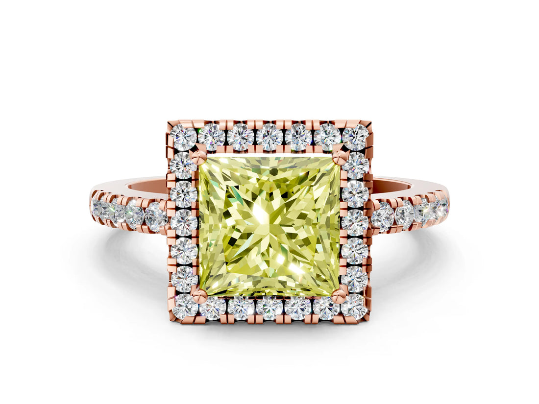 Rose gold Fancy Yellow Princess  Halo Diamond Engagement Ring with Pavé Band and Four-Prong Setting_20