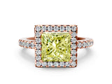 Rose gold Fancy Yellow Princess  Halo Diamond Engagement Ring with Pavé Band and Four-Prong Setting_20
