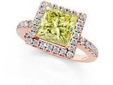 Rose gold Fancy Yellow Princess  Halo Diamond Engagement Ring with Pavé Band and Four-Prong Setting_21