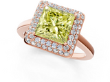Rose gold Fancy Yellow Princess  Halo Diamond Engagement Ring with Solitaire Band and Four-Prong Setting_1