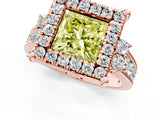 Rose gold Fancy Yellow Princess  Halo Diamond Engagement Ring with Split Shank and Four-Prong Setting 1