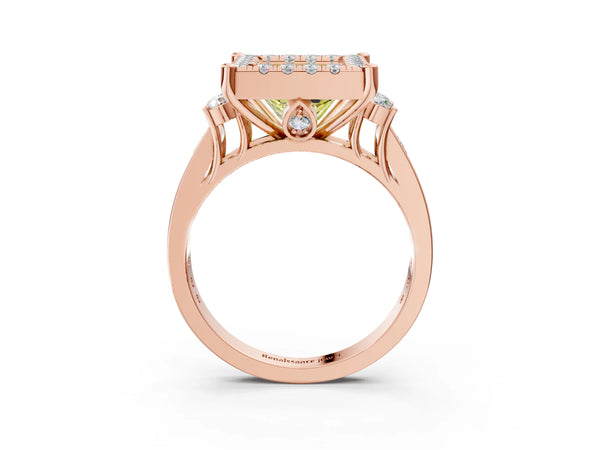 Rose Gold Princess Cut Graduated Channel Halo Engagement Ring Setting for Fancy Yellow Center