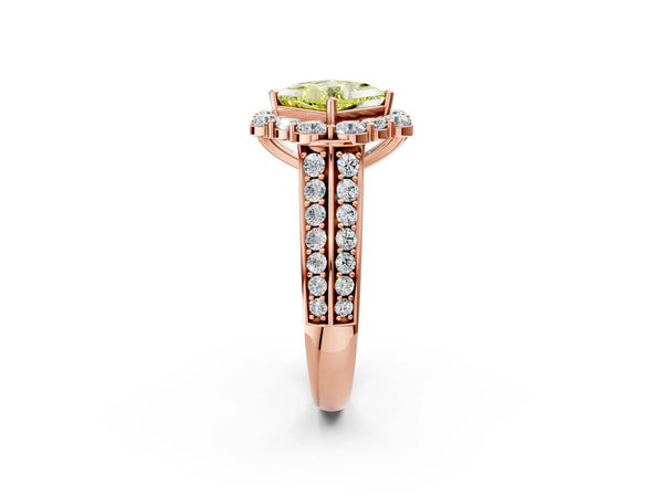 Rose gold Fancy Yellow Princess  Halo Diamond Engagement Ring with Split Shank and Prong Setting