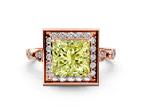Rose gold Fancy Yellow Princess  Halo Diamond Engagement Ring with Twisted Band and Four-Prong Setting 1