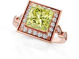 Rose gold Fancy Yellow Princess  Halo Diamond Engagement Ring with Twisted Band and Four-Prong Setting 2