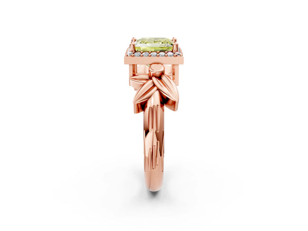 Rose gold Fancy Yellow Princess  Halo Diamond Floral Band with Four-Prong Setting