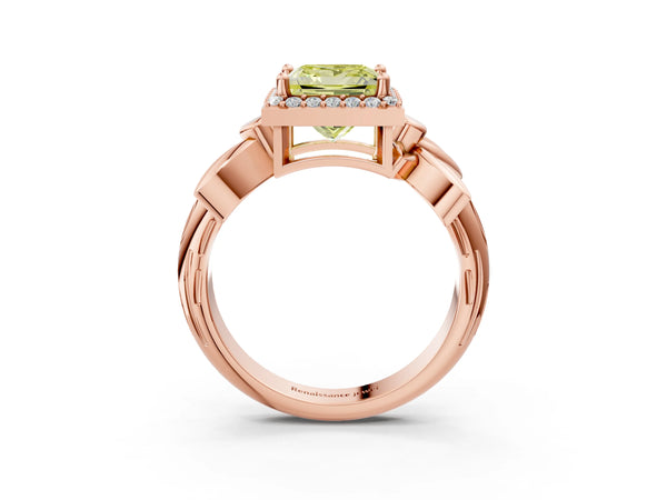 Rose gold Fancy Yellow Princess  Halo Diamond Floral Band with Four-Prong Setting