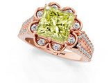 Rose gold Fancy Yellow Princess  Halo Diamond Floral Split Shank Engagement Ring 2
